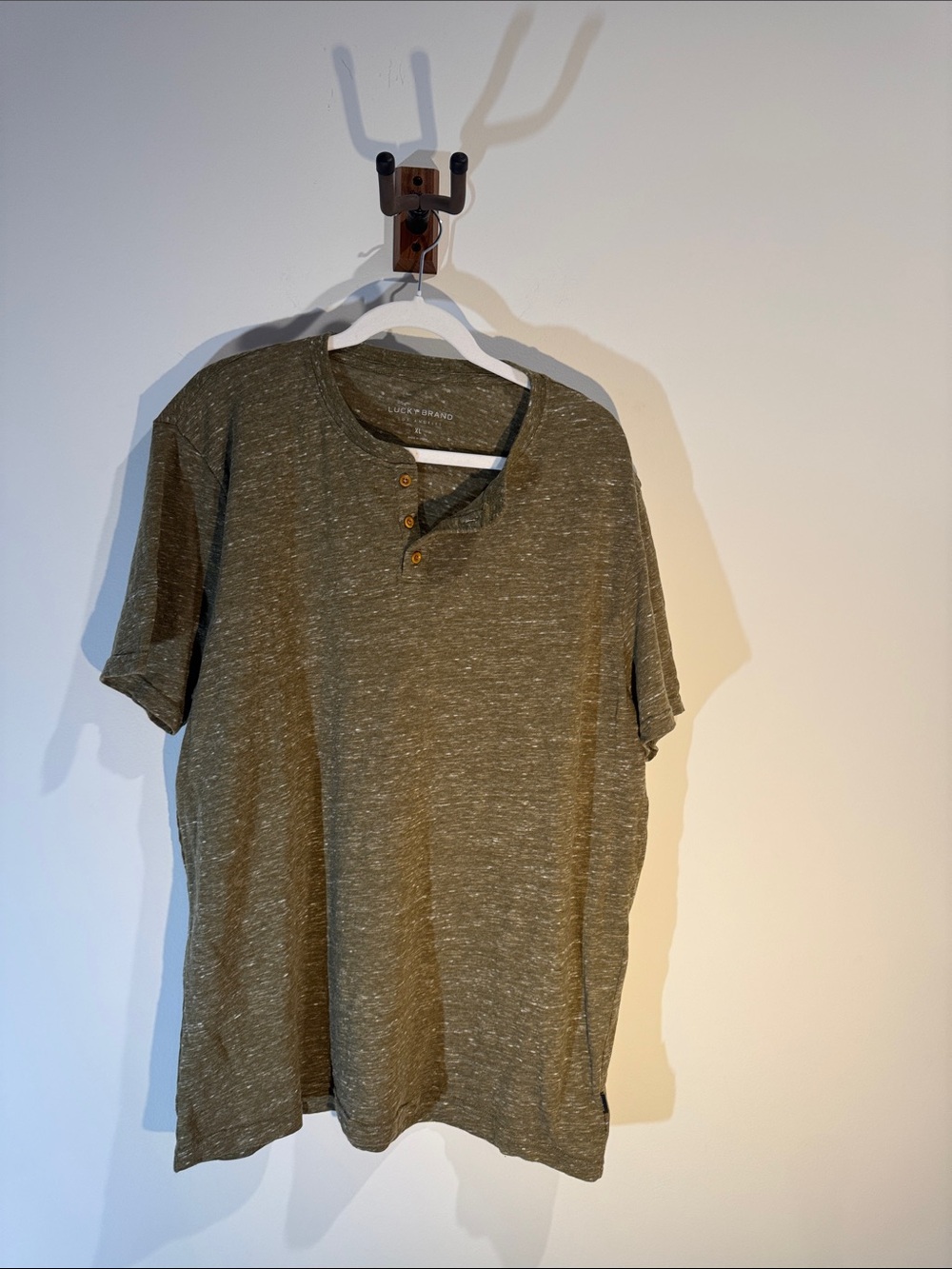 Lucky Brand Olive Heather Henley Short Sleeve Tee